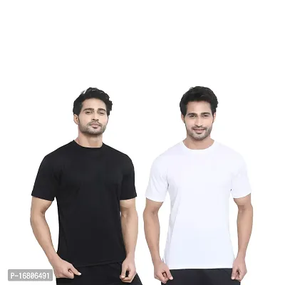 Reliable Multicoloured Polyester Blend Solid Round Neck Tees For Men-thumb0