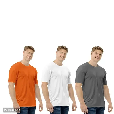 Reliable Multicoloured Polyester Blend Solid Round Neck Tees For Men-thumb0