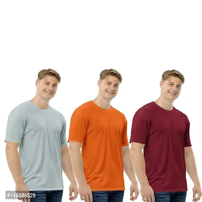 Reliable Multicoloured Polyester Blend Solid Round Neck Tees For Men-thumb0