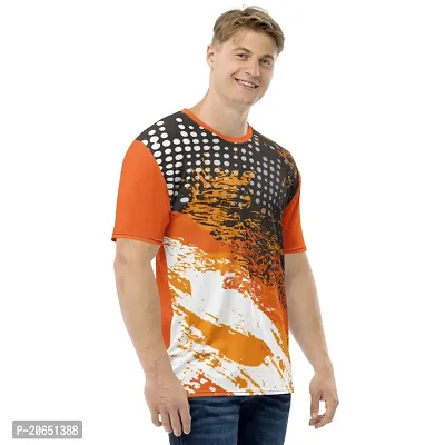Reliable Multicoloured Polyester Blend Self Pattern Round Neck Tees For Men-thumb0