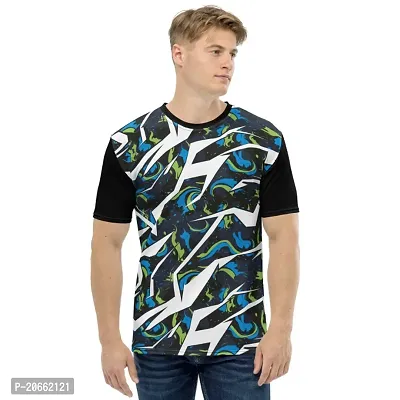 Reliable Multicoloured Polyester Blend Self Pattern Round Neck Tees For Men-thumb0