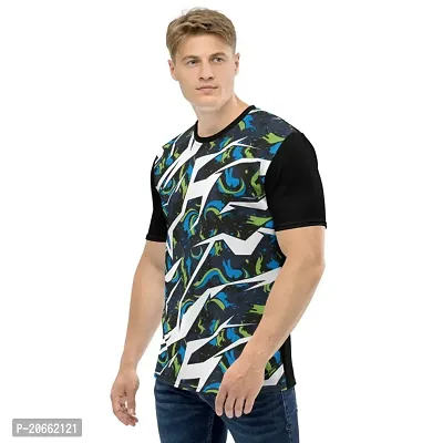 Reliable Multicoloured Polyester Blend Self Pattern Round Neck Tees For Men-thumb4