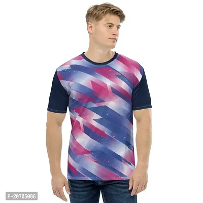 Reliable Multicoloured Polyester Blend Self Pattern Round Neck Tees For Men-thumb0