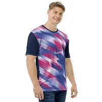 Reliable Multicoloured Polyester Blend Self Pattern Round Neck Tees For Men-thumb2