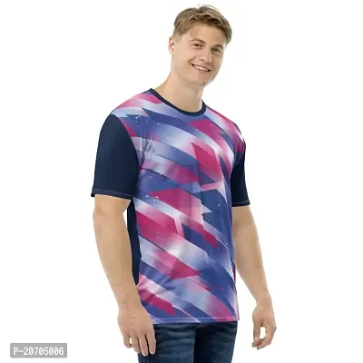 Reliable Multicoloured Polyester Blend Self Pattern Round Neck Tees For Men-thumb3