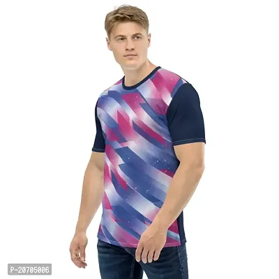 Reliable Multicoloured Polyester Blend Self Pattern Round Neck Tees For Men-thumb4