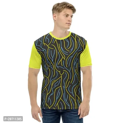 Reliable Multicoloured Polyester Blend Self Pattern Round Neck Tees For Men-thumb0