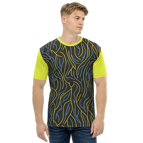 Reliable Multicolored Polyester Blend Printed Round Neck Tees For Men
