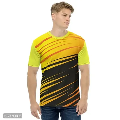 Reliable Multicoloured Polyester Blend Self Pattern Round Neck Tees For Men-thumb0