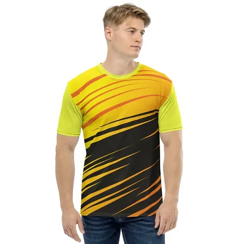 Reliable Multicolored Polyester Blend Printed Round Neck Tees For Men