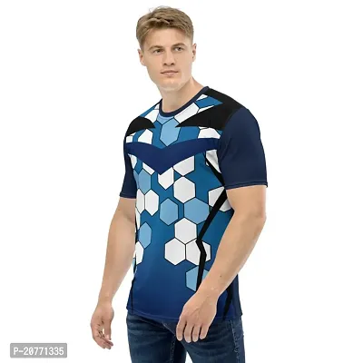 Reliable Multicoloured Polyester Blend Self Pattern Round Neck Tees For Men-thumb4