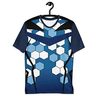 Reliable Multicoloured Polyester Blend Self Pattern Round Neck Tees For Men-thumb2