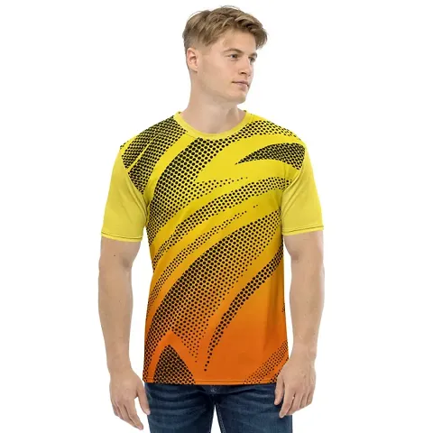 Multicoloured Polyester Blend Round Neck Printed Tees for Men