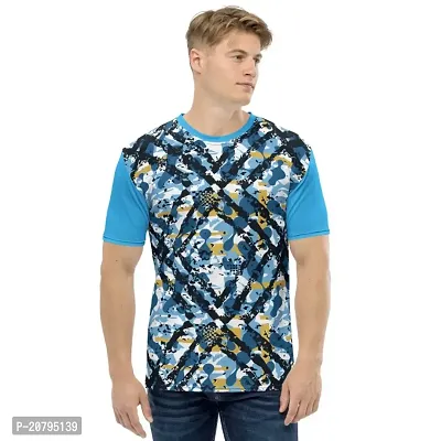 Reliable Multicoloured Polyester Blend Self Pattern Round Neck Tees For Men