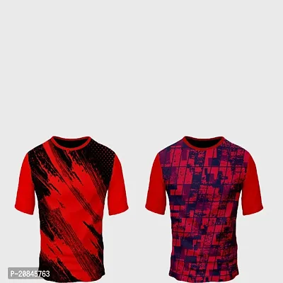 Reliable Multicoloured Polyester Blend Self Pattern Round Neck Tees For Men