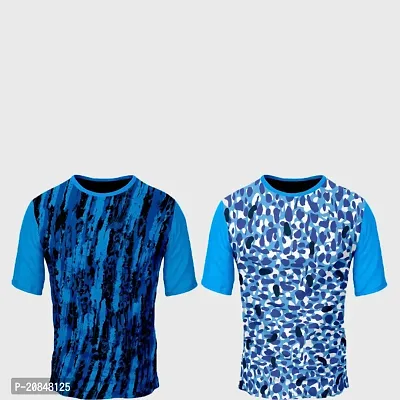 Reliable Multicoloured Polyester Blend Self Pattern Round Neck Tees For Men