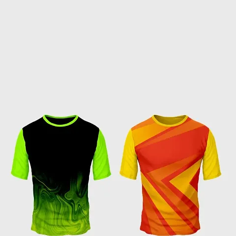 Reliable Multicolored Polyester Blend Printed Round Neck Tees For Men Pack of 2