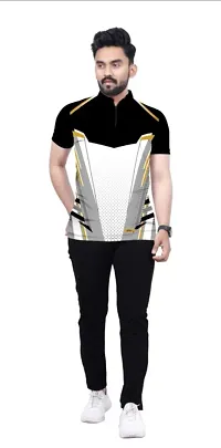 Stylish Printed Collar Zip Polyester T-Shirt For Men-thumb3