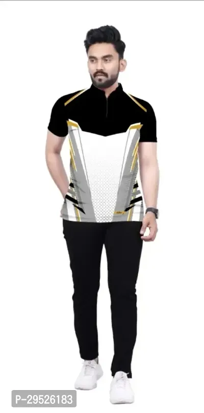 Stylish Printed Collar Zip Polyester T-Shirt For Men-thumb4