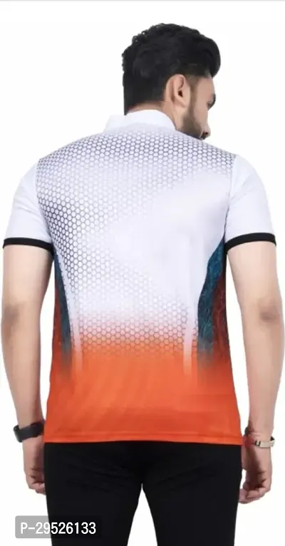 Stylish Printed Collar Zip Polyester T-Shirt For Men-thumb3