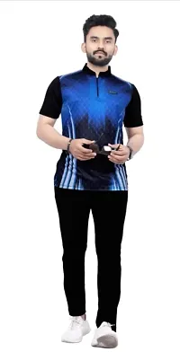 Stylish Printed Collar Zip Polyester T-Shirt For Men-thumb2