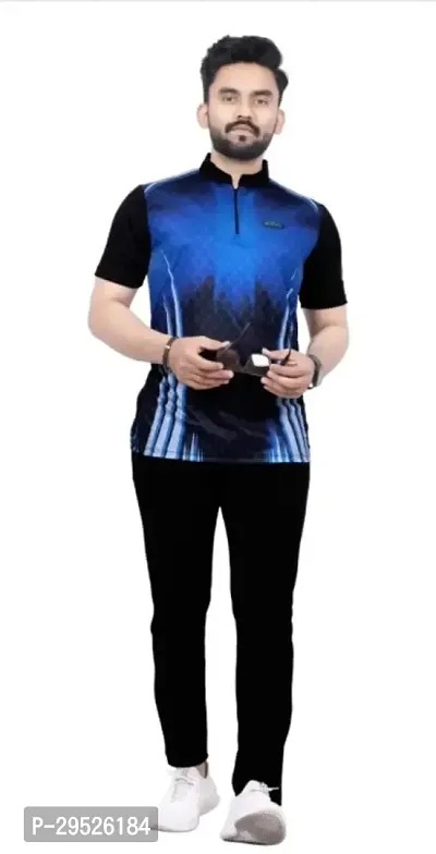 Stylish Printed Collar Zip Polyester T-Shirt For Men-thumb3