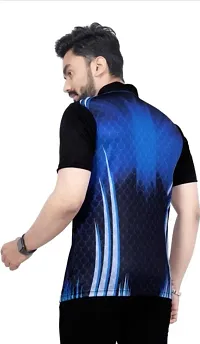 Stylish Printed Collar Zip Polyester T-Shirt For Men-thumb4