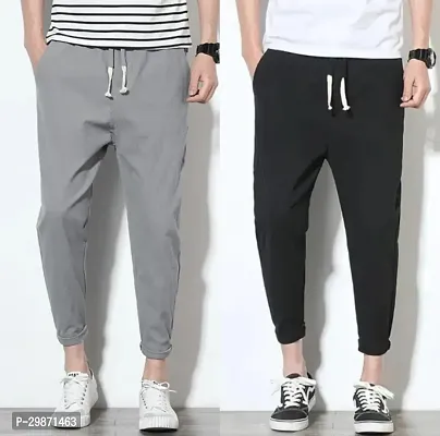 Stylish Solid Polyester Blend Track Pant for Men, Pack of 2-thumb0