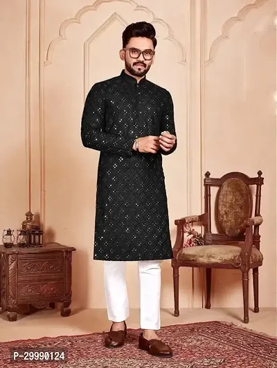 Men Embroidered Cotton Silk Straight Kurta-thumb0