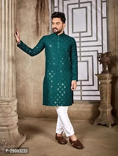 Men Embroidered Cotton Silk Straight Kurta-thumb0