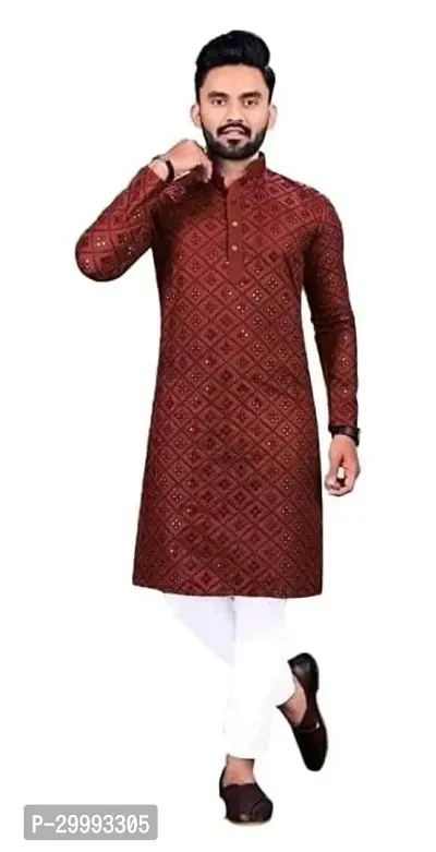 Men Embroidered Cotton Silk Straight Kurta