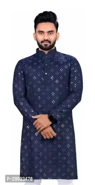 Men Embroidered Cotton Silk Straight Kurta