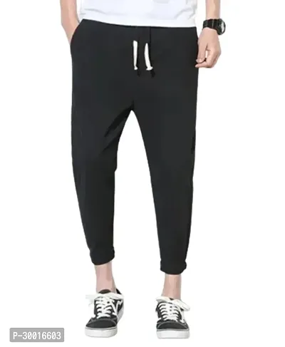 Stylish Solid Polyester Blend Track Pant for Men Black-thumb2