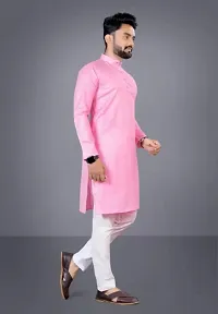 Latest Cotton Blend Full Sleeves Mandarin Collar Kurta Pyjama Set (Pink)-thumb3