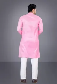 Latest Cotton Blend Full Sleeves Mandarin Collar Kurta Pyjama Set (Pink)-thumb2