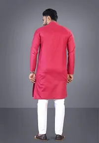 Latest Cotton Blend Full Sleeves Mandarin Collar Kurta Pyjama Set (Maroon)-thumb1