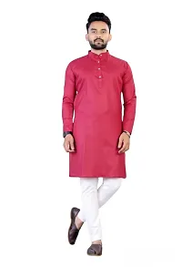 Latest Cotton Blend Full Sleeves Mandarin Collar Kurta Pyjama Set (Maroon)-thumb2