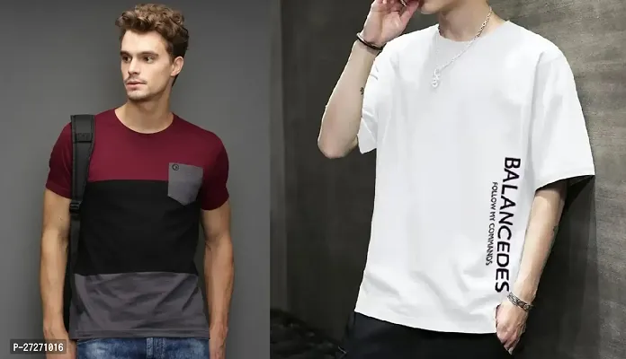 Stylish Multicoloured Printed Cotton Blend T-Shirt For Men