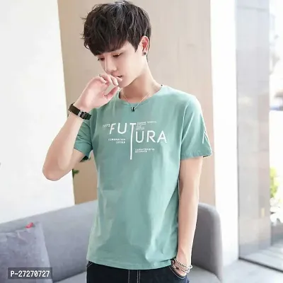 Stylish Green Printed Cotton Blend T-Shirt For Men-thumb0