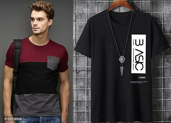 Stylish Multicoloured Printed Cotton Blend T-Shirt For Men-thumb0