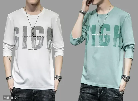 Elegant Cotton Blend Printed Round Neck Tees For Men- Pack Of 2-thumb0