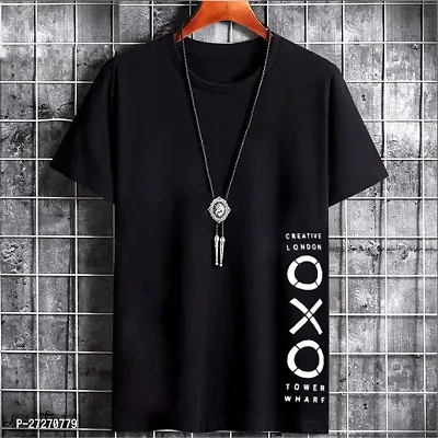 Stylish Black Printed Cotton Blend T-Shirt For Men-thumb0