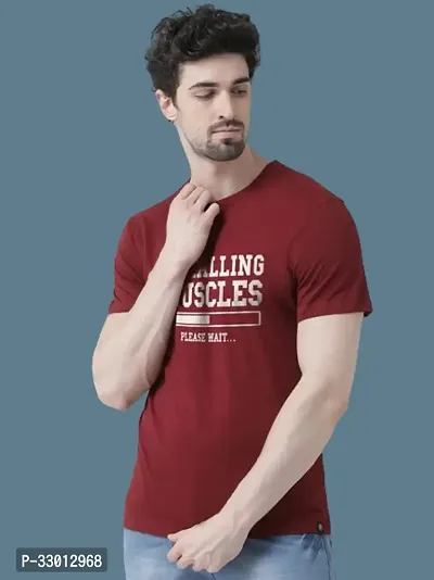 Comfortable Maroon Cotton Blend Tees For Men