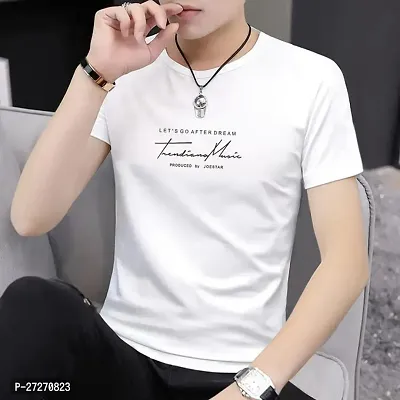 Stylish White Printed Cotton Blend T-Shirt For Men-thumb0