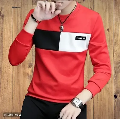 Fancy Designer Pink Cotton Blend Long Sleeve Round Neck Tees For Men-thumb0