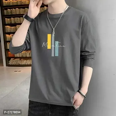 Stylish Grey Printed Cotton Blend T-Shirt For Men-thumb0