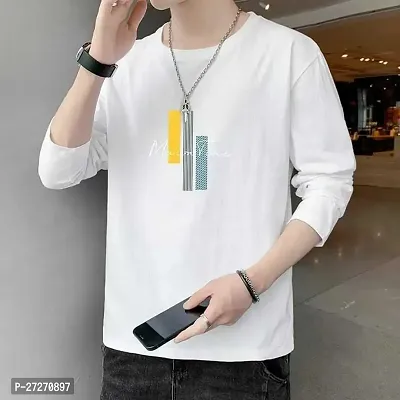 Stylish White Printed Cotton Blend T-Shirt For Men-thumb0