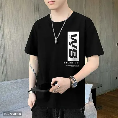 Stylish Black Printed Cotton Blend T-Shirt For Men