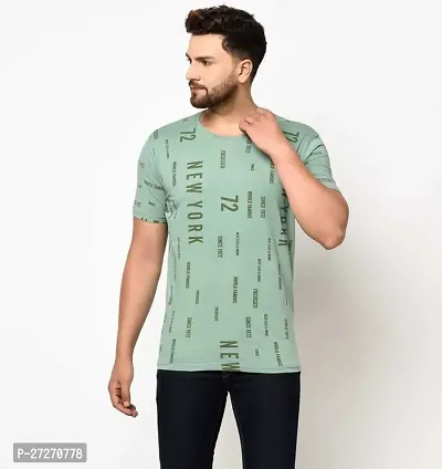 Stylish Green Printed Cotton Blend T-Shirt For Men