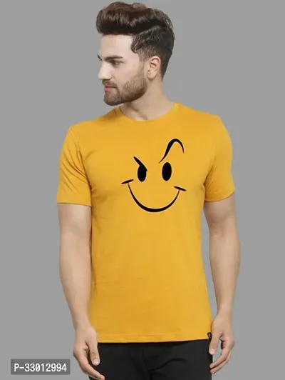 Comfortable Yellow Cotton Blend Tees For Men